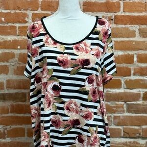 Floral Striped Women's Top - Black and White
